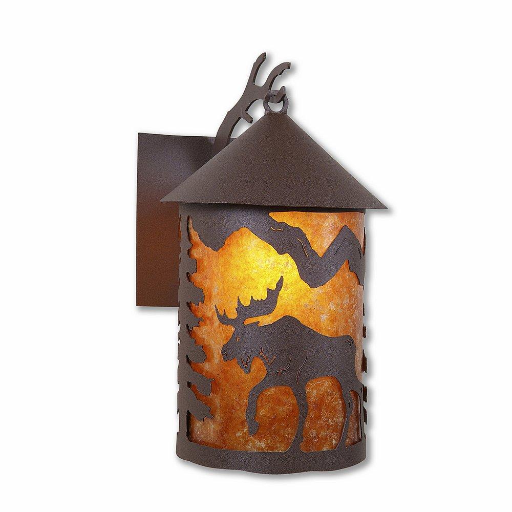 Cascade Lantern Sconce Mica Large - Mountain Moose - Amber Mica Shade - Rustic Brown Finish