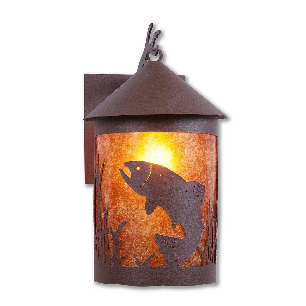 Cascade Lantern Sconce Mica Large - Trout - Amber Mica Shade - Rustic Brown Finish