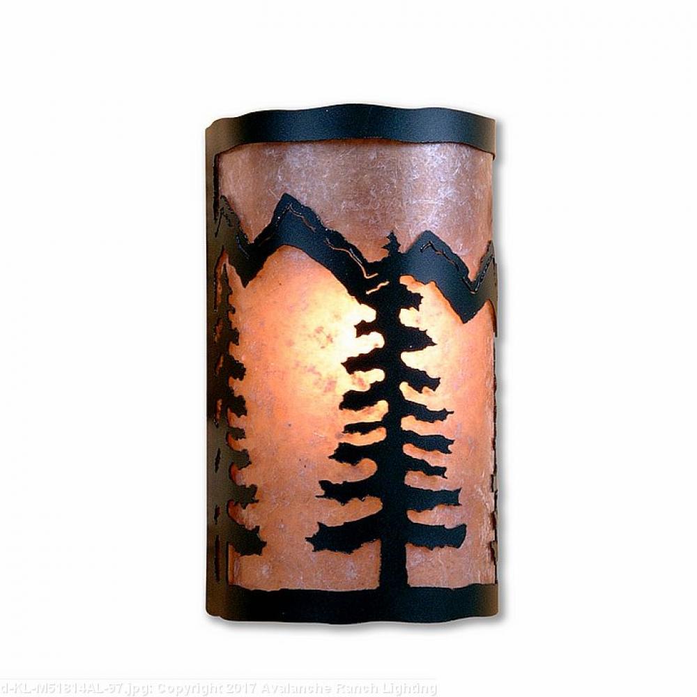 Cascade Exterior Sconce - Spruce Tree - Almond Mica Shade - Black Iron Finish