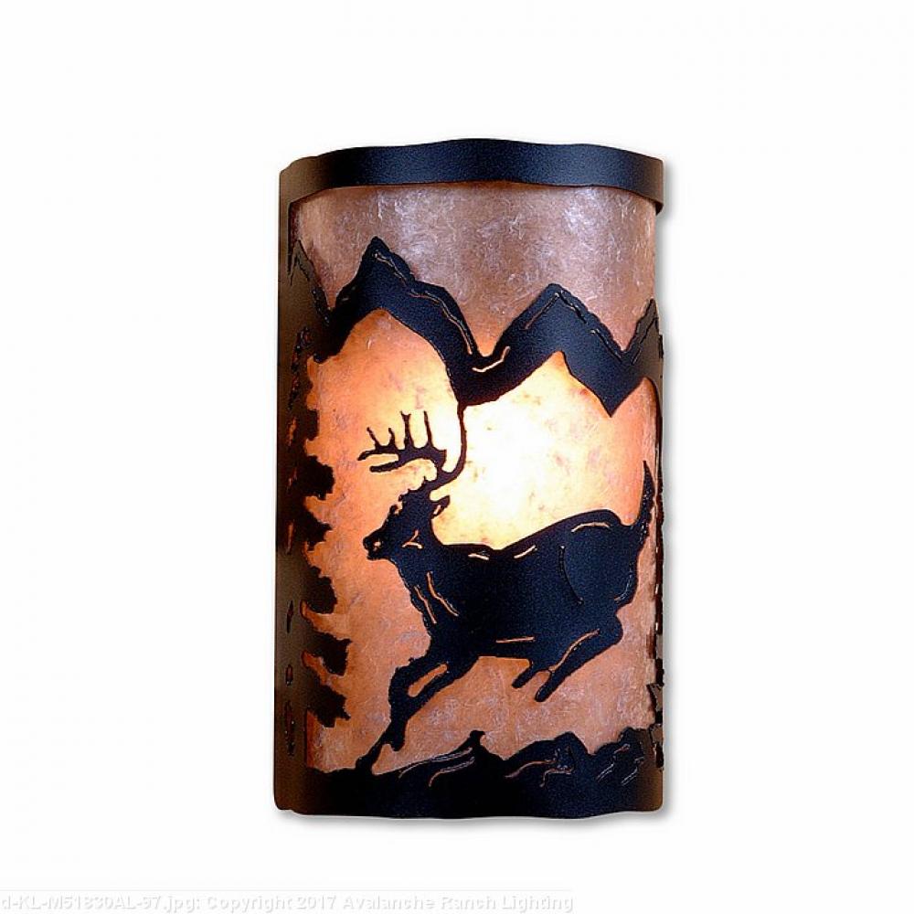 Cascade Exterior Sconce - Mountain Deer - Almond Mica Shade - Black Iron Finish