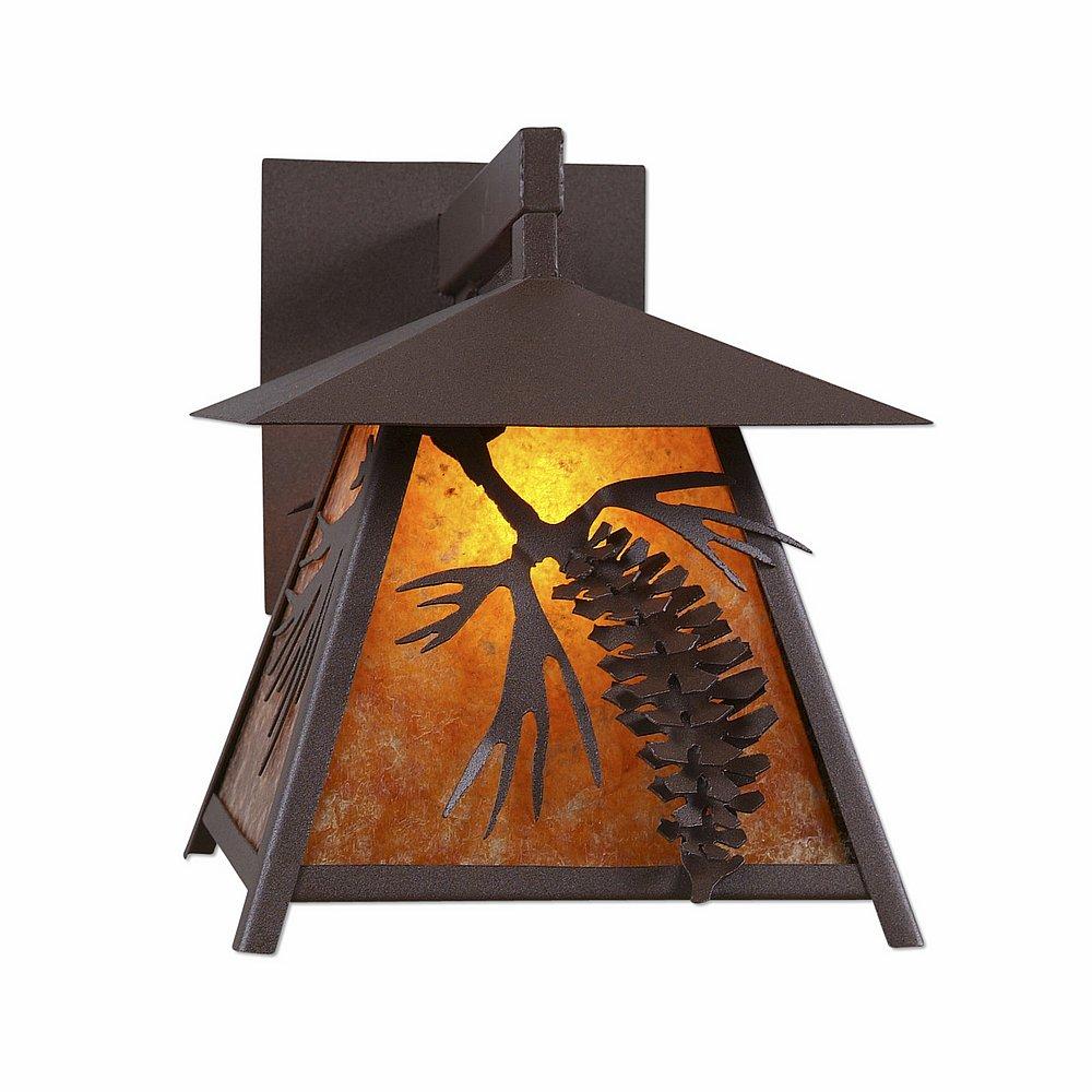 Smoky Mountain Sconce Large - Spruce Cone - Amber Mica Shade - Rustic Brown Finish