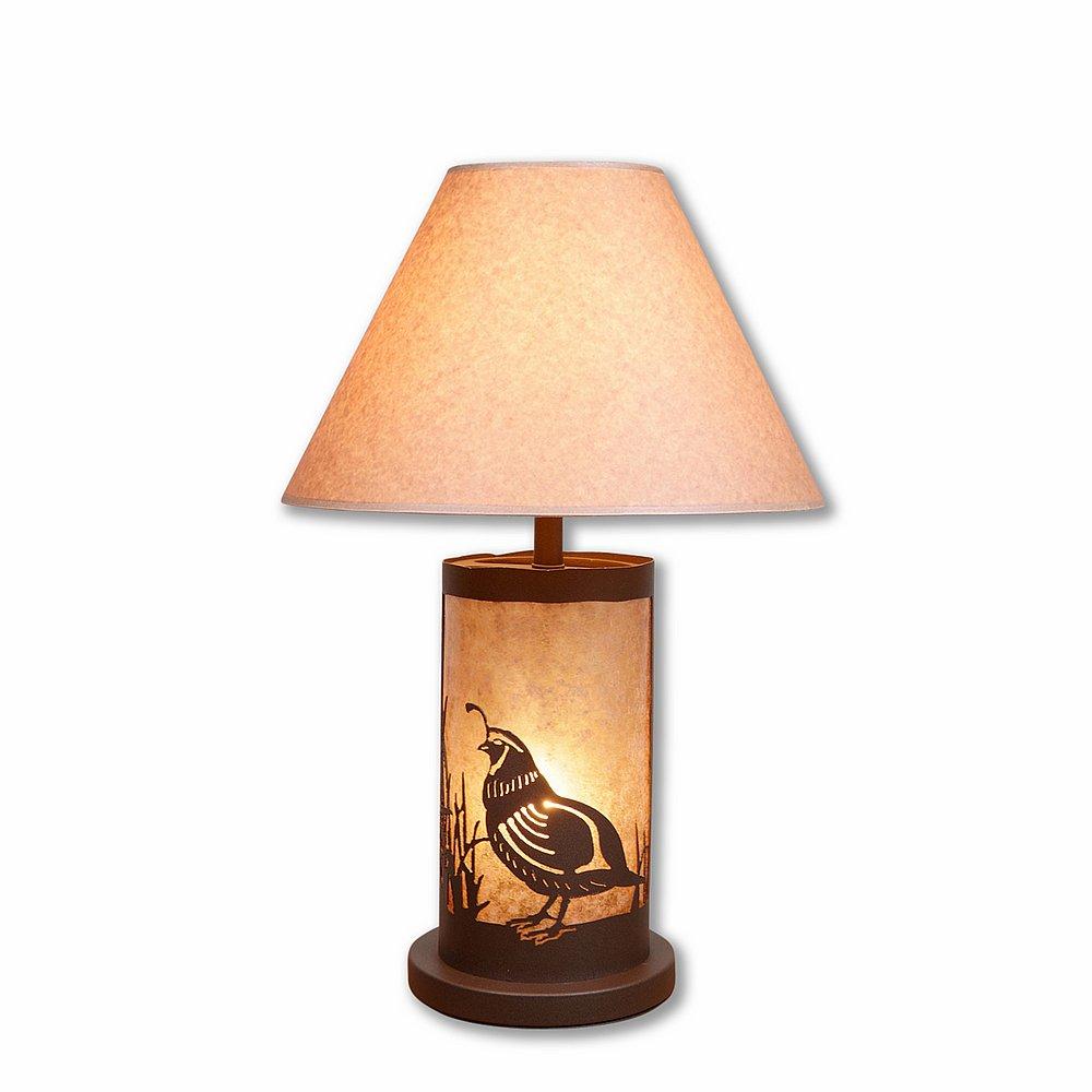 Cascade Table Lamp - Western Quail - Almond Mica Shade - Rustic Brown Finish