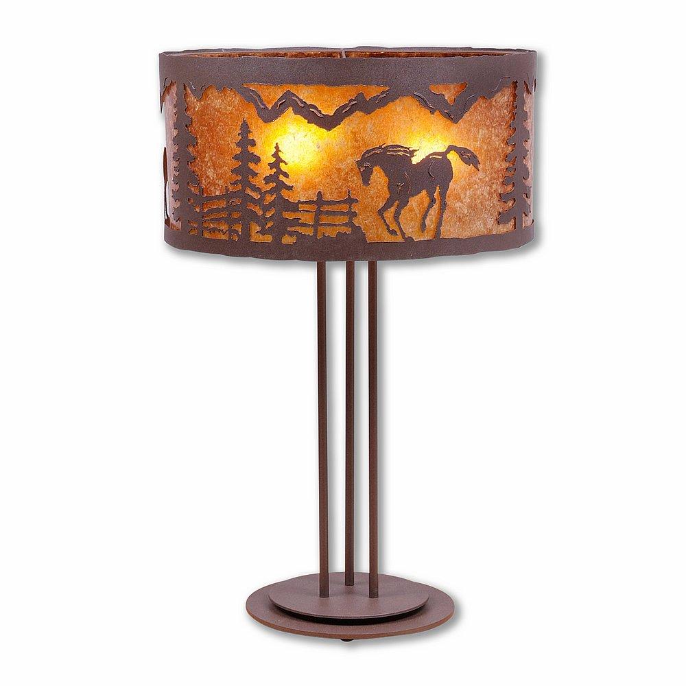 Kincaid Table Lamp - Mountain Horse - Amber Mica Shade - Rustic Brown Finish