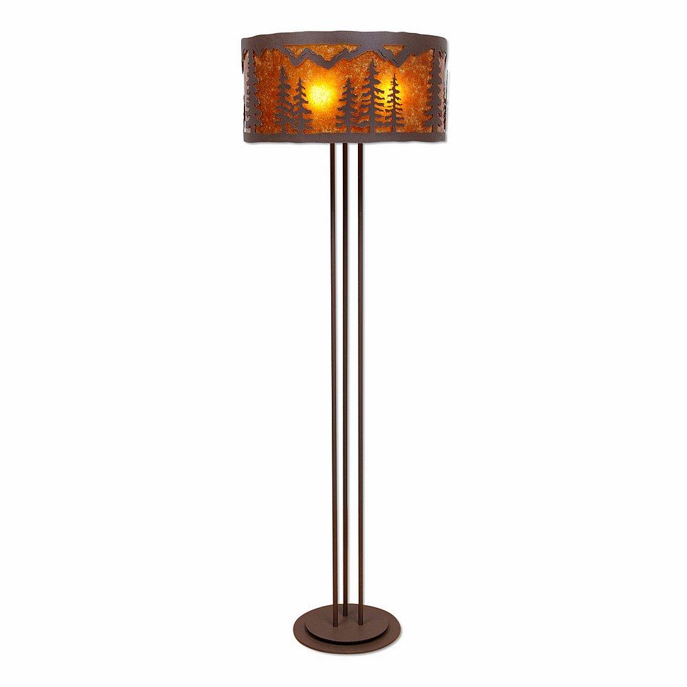 Kincaid Floor Lamp - Spruce Tree - Amber Mica Shade - Rustic Brown Finish