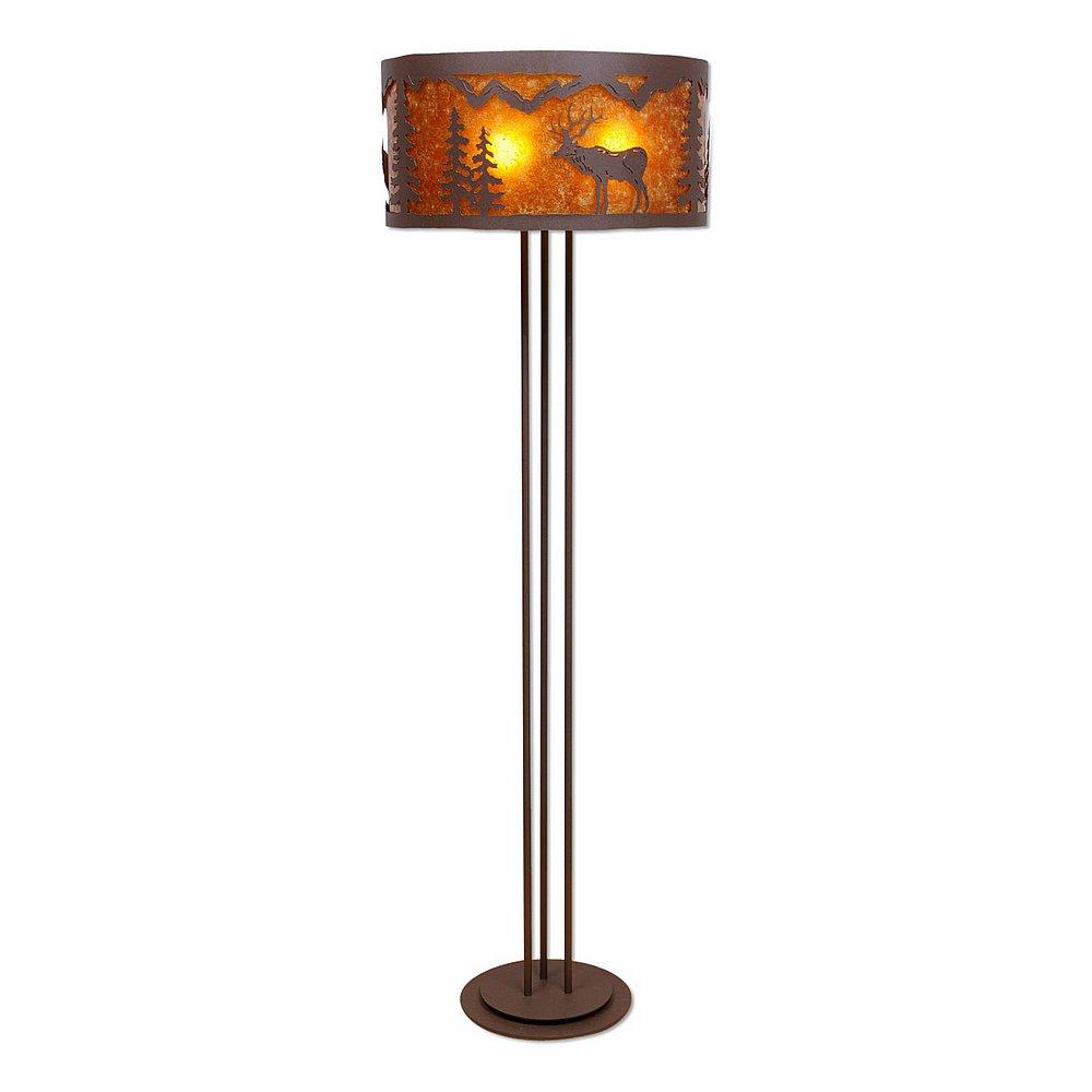 Kincaid Floor Lamp - Valley Elk - Amber Mica Shade - Rustic Brown Finish