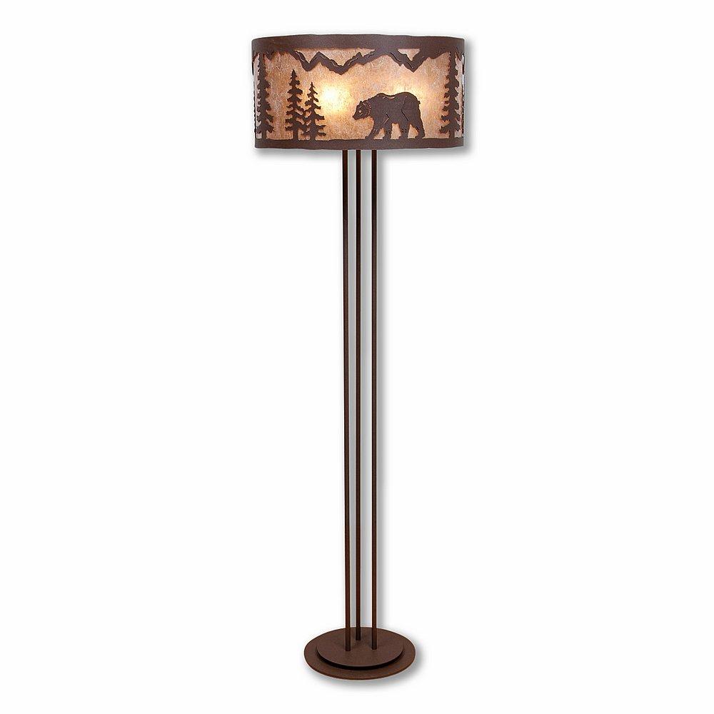 Kincaid Floor Lamp - Mountain Bear - Almond Mica Shade - Rustic Brown Finish