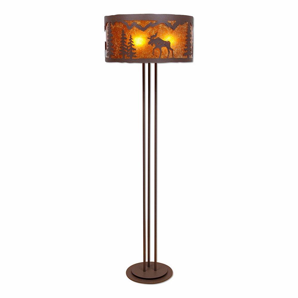 Kincaid Floor Lamp - Mountain Moose - Amber Mica Shade - Rustic Brown Finish