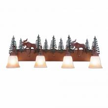 Avalanche Ranch Lighting H32427TT-03 - Wasatch Quad Bath Vanity Light - Mountain Moose - Two-Toned Amber Cream Bell Glass - Cedar Green