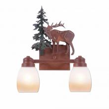 Avalanche Ranch Lighting H37233ET-03 - Parkshire Double Bath Vanity Light - Mountain Elk - Two-Toned Amber Egg Bell Glass - Cedar Green