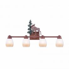 Avalanche Ranch Lighting H37427ET-03 - Parkshire Quad Bath Vanity Light - Mountain Moose - Two-Toned Amber Egg Bell Glass - Cedar Green