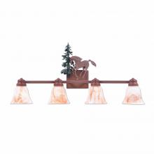 Avalanche Ranch Lighting H37435AS-03 - Parkshire Quad Bath Vanity Light - Mountain Horse - Marbled Amber Swirl Bell Glass - Cedar Green