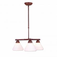 Avalanche Ranch Lighting H43301CW-02 - Cedarwood Chandelier 3 light - Rustic Plain - Opal White Cone Glass - Rust Patina Finish