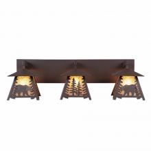 Avalanche Ranch Lighting M35325AL-27 - Smoky Mountain Triple Bath Vanity Light - Mountain Bear - Almond Mica Shade - Rustic Brown Finish