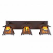 Avalanche Ranch Lighting M35333AM-27 - Smoky Mountain Triple Bath Vanity Light - Mountain Elk - Amber Mica Shade - Rustic Brown Finish