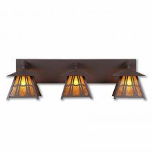 Avalanche Ranch Lighting M35372AM-27 - Smoky Mountain Triple Bath Vanity Light - Eastlake - Amber Mica Shade - Rustic Brown Finish