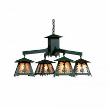 Avalanche Ranch Lighting M41414AL-47 - Smoky Mountain 4 Light Chandelier - Spruce Tree - Almond Mica Shade - Forest Green / Cedar Green