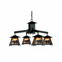 Avalanche Ranch Lighting M41425AL-97 - Smoky Mountain 4 Light Chandelier - Mountain Bear - Almond Mica Shade - Black Iron Finish