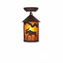 Avalanche Ranch Lighting M48427AM-27 - Cascade Close-to-Ceiling Small - Mountain Moose - Amber Mica Shade - Rustic Brown Finish