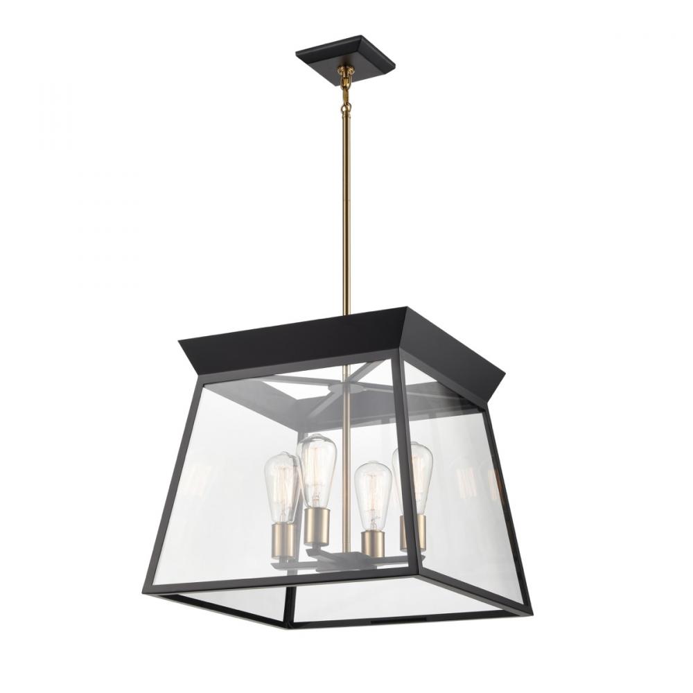 Lucian 4 Light Chandelier 18&#34; Diameter Black and Brushed Brass