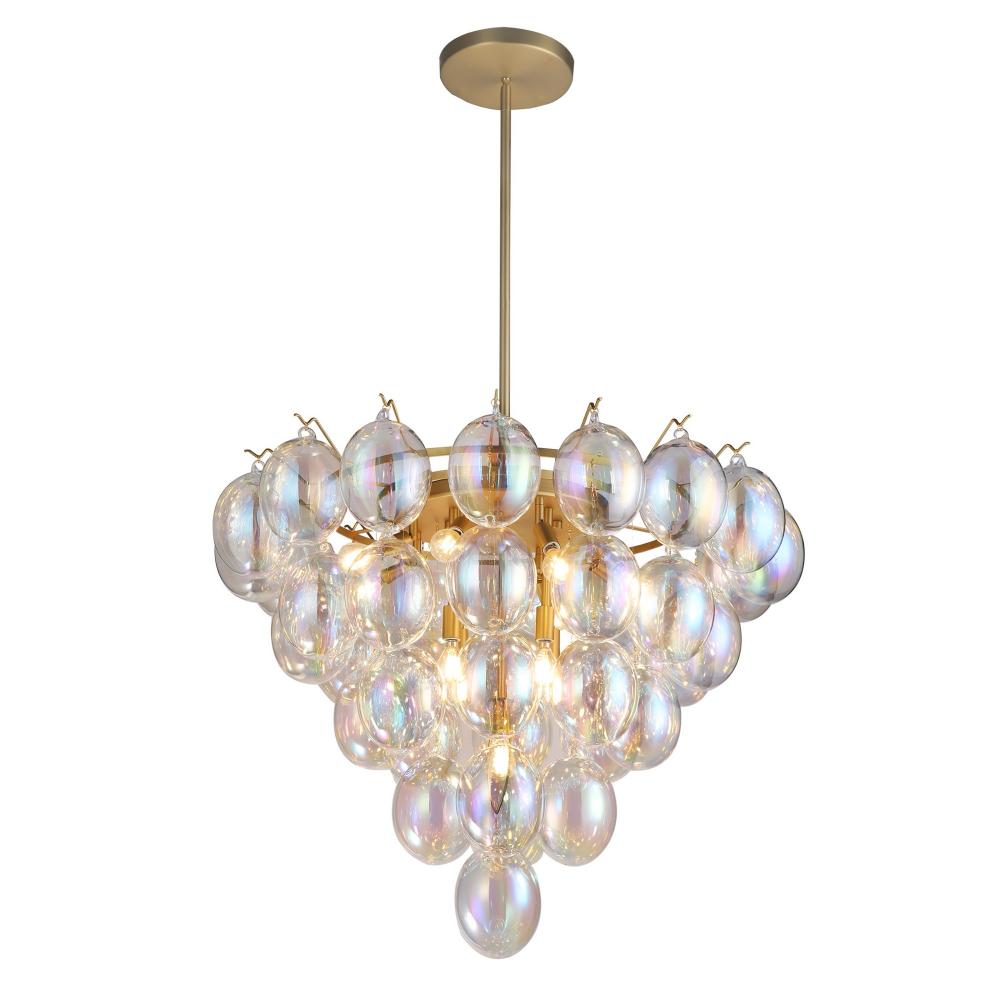 Globo-Chandelier-13-Light-Iridescent Glass Brass