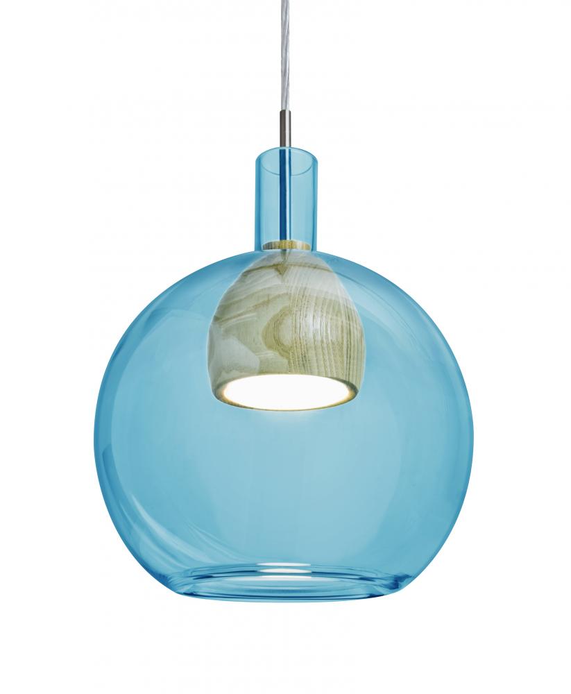 Besa, Benji Cord Pendant, Blue/Natural, Satin Nickel Finish, 1x9W LED