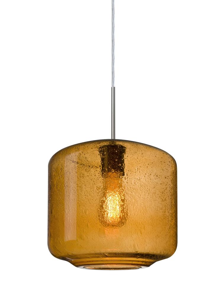 Besa Niles 10 Pendant, Amber Bubble, Satin Nickel Finish, 1x4W LED Filament