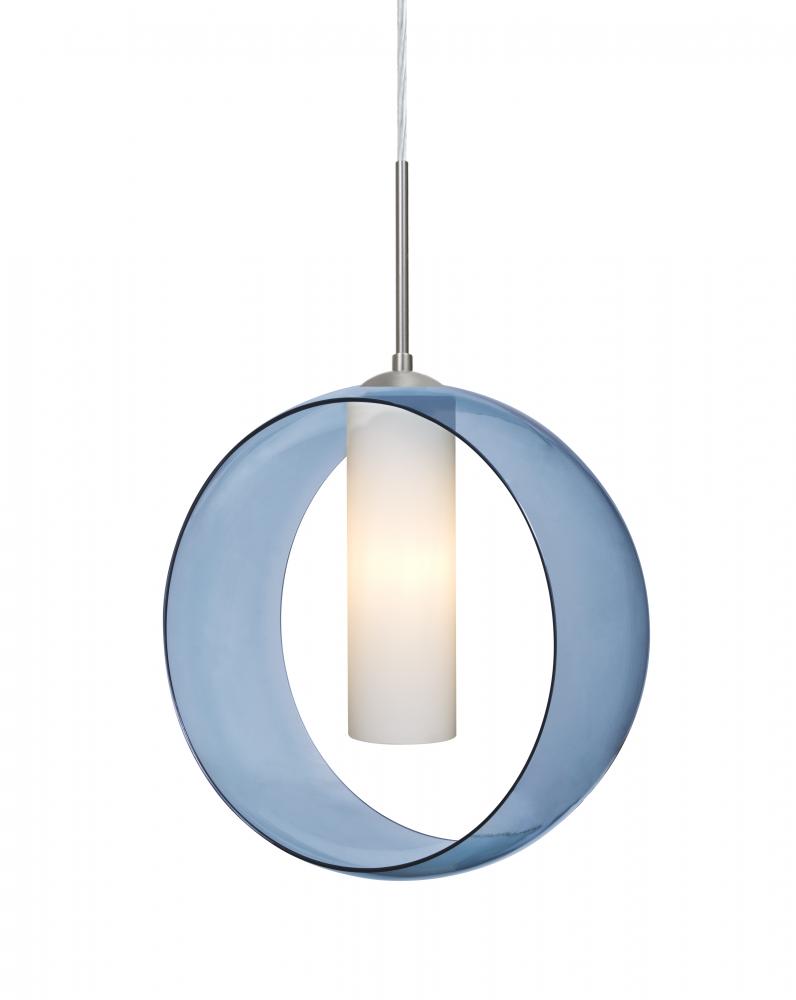 Besa, Plato Cord Pendant, Blue/Opal, Satin Nickel Finish, 1x60W Medium Base