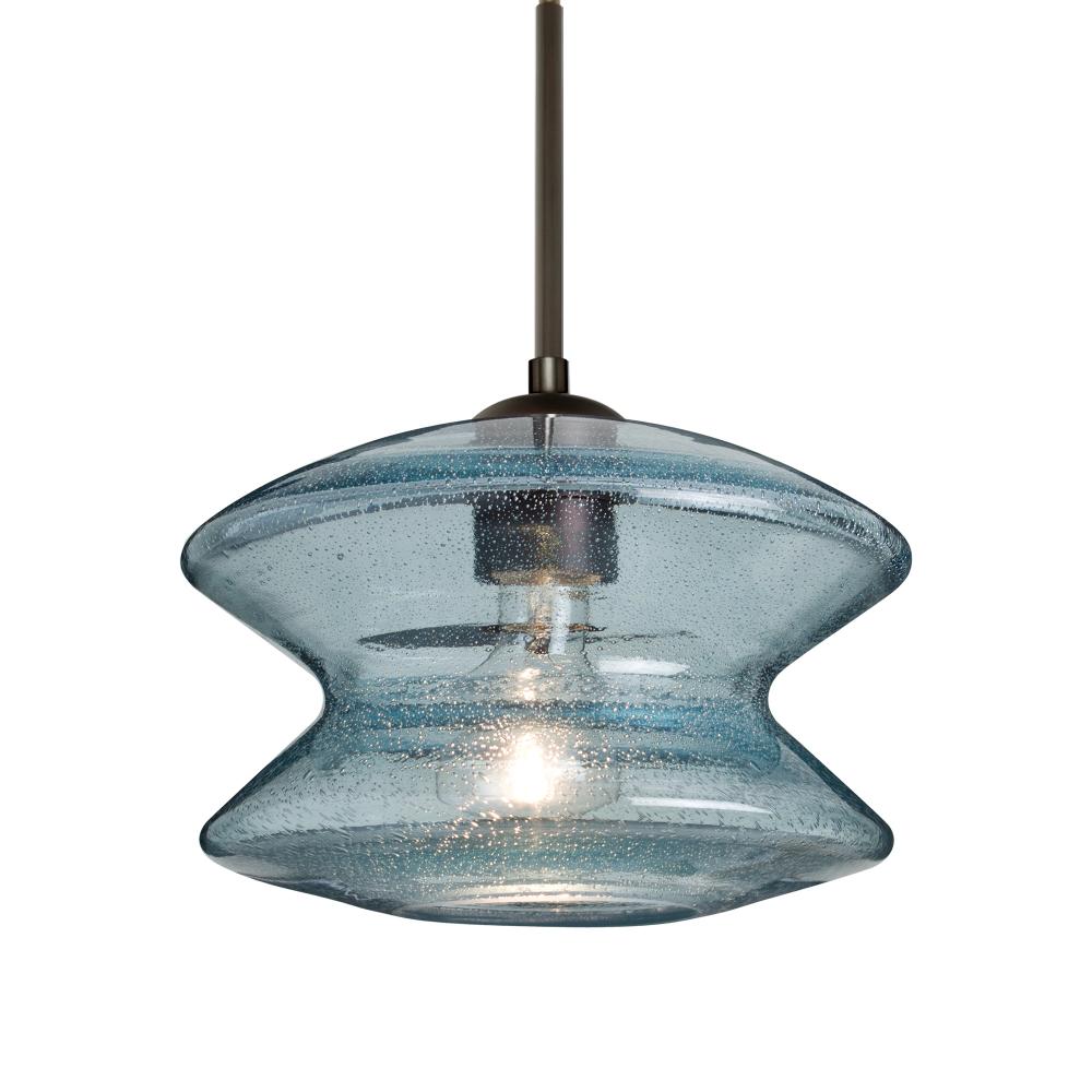 Besa, Zen Cord Pendant, Blue Bubble, Bronze Finish, 1x60W Medium Base, 15Ft. Cord