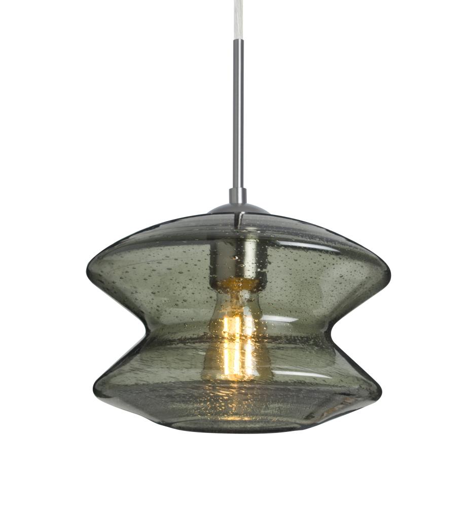 Besa, Zen Cord Pendant, Moss Bubble, Satin Nickel Finish, 1x8W LED Filament