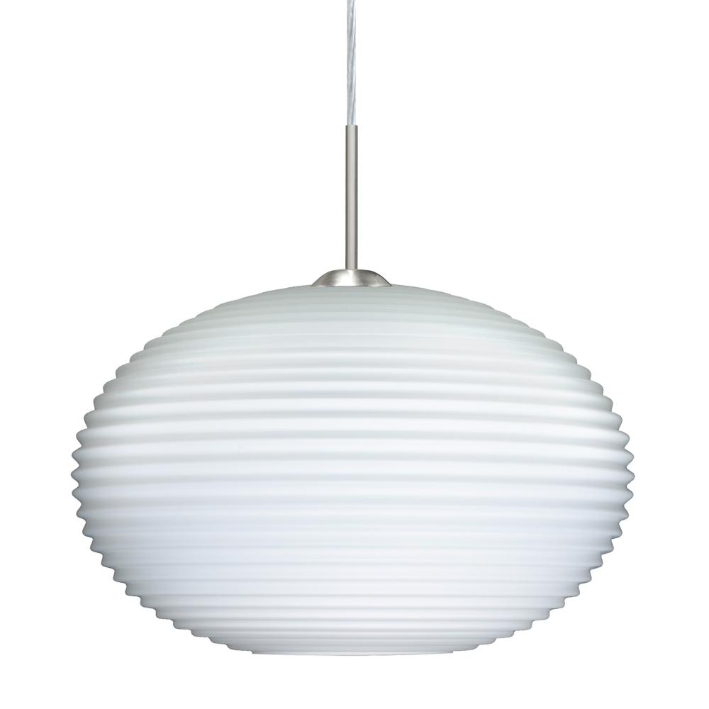 Besa Pendant Pape 12 Satin Nickel Opal Ribbed 1x75W Medium Base, 15Ft. Cord