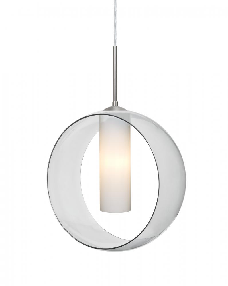 Besa, Plato Cord Pendant, Clear/Opal, Satin Nickel Finish, 1x60W Medium Base