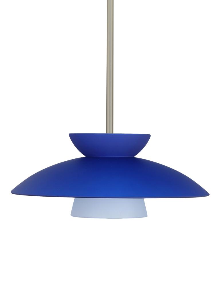 Besa Trilo 15 Stem Pendant Satin Nickel Blue Matte 1x75W Medium Base