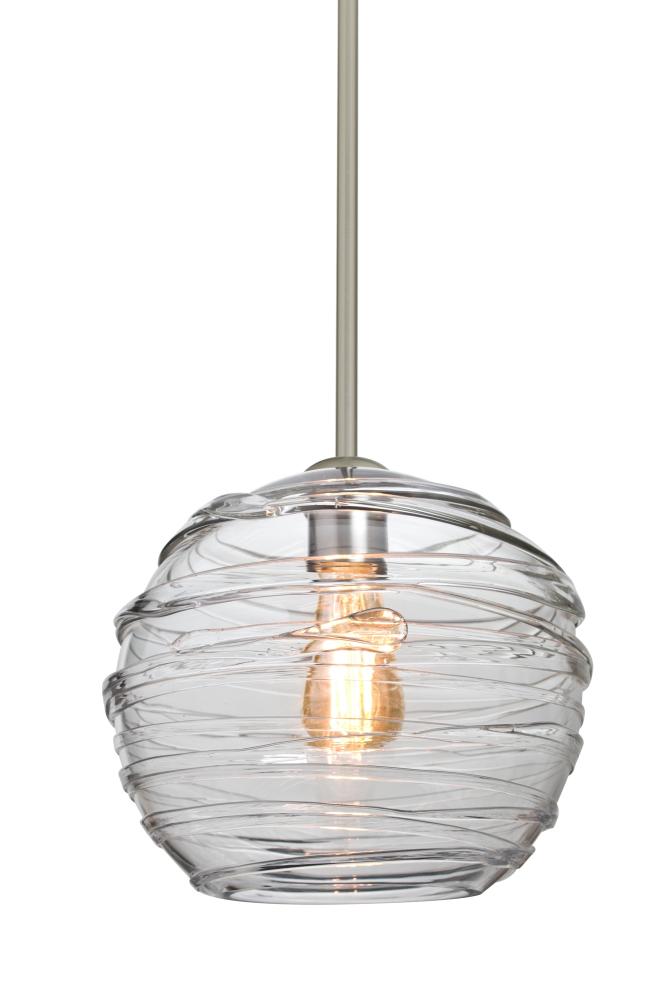 Besa Wave 10 Stem Pendant Satin Nickel Clear 1x8W LED Filament