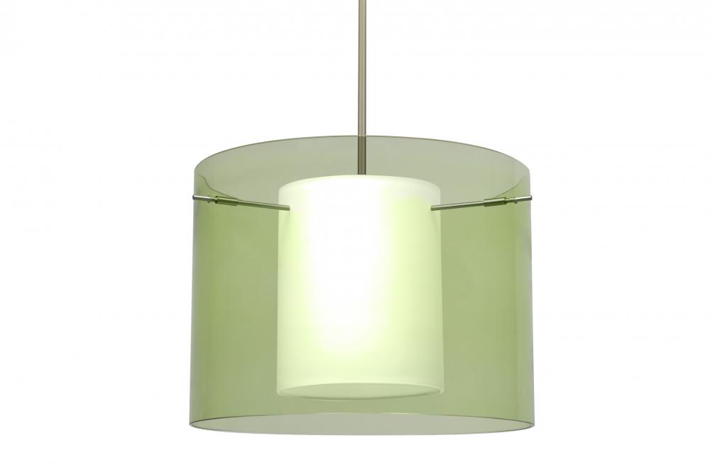 Besa Stem Pendant Pahu 16 Satin Nickel Transparent Olive/Opal 1x150W Medium Base A21