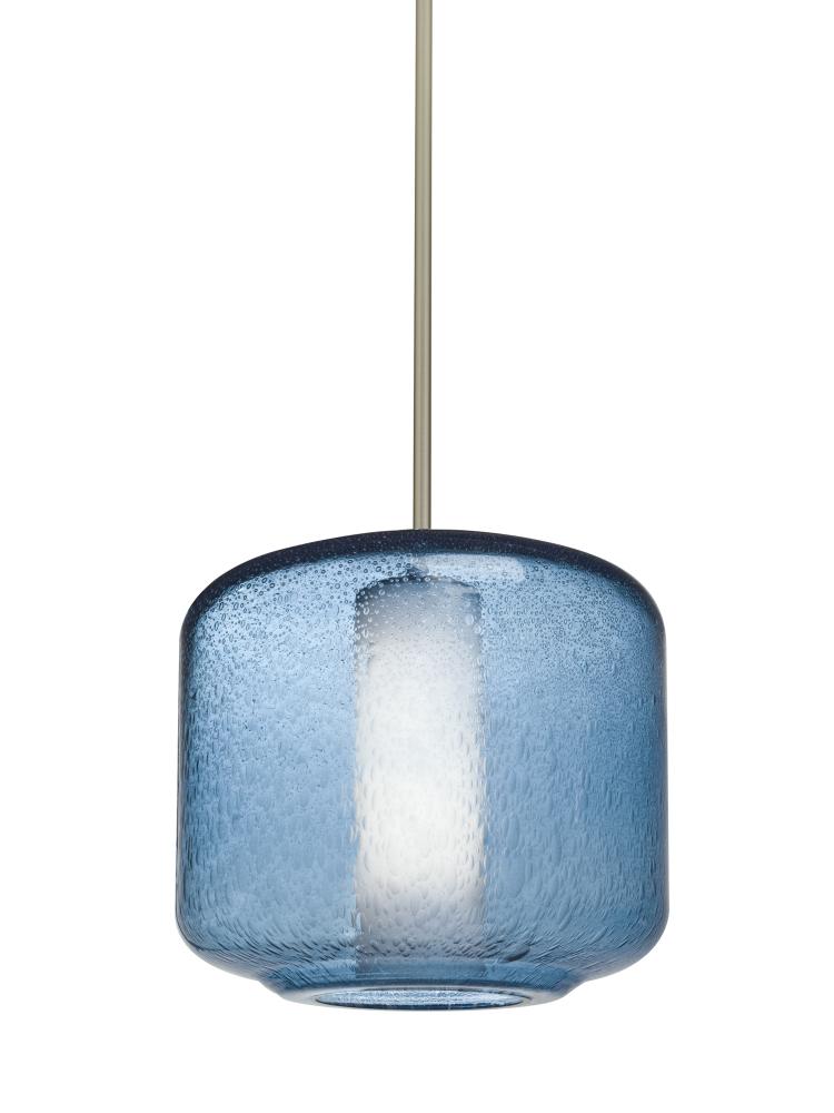 Besa Niles 10 Pendant, Blue Bubble/Opal, Satin Nickel Finish, 1x60W Medium Base T10