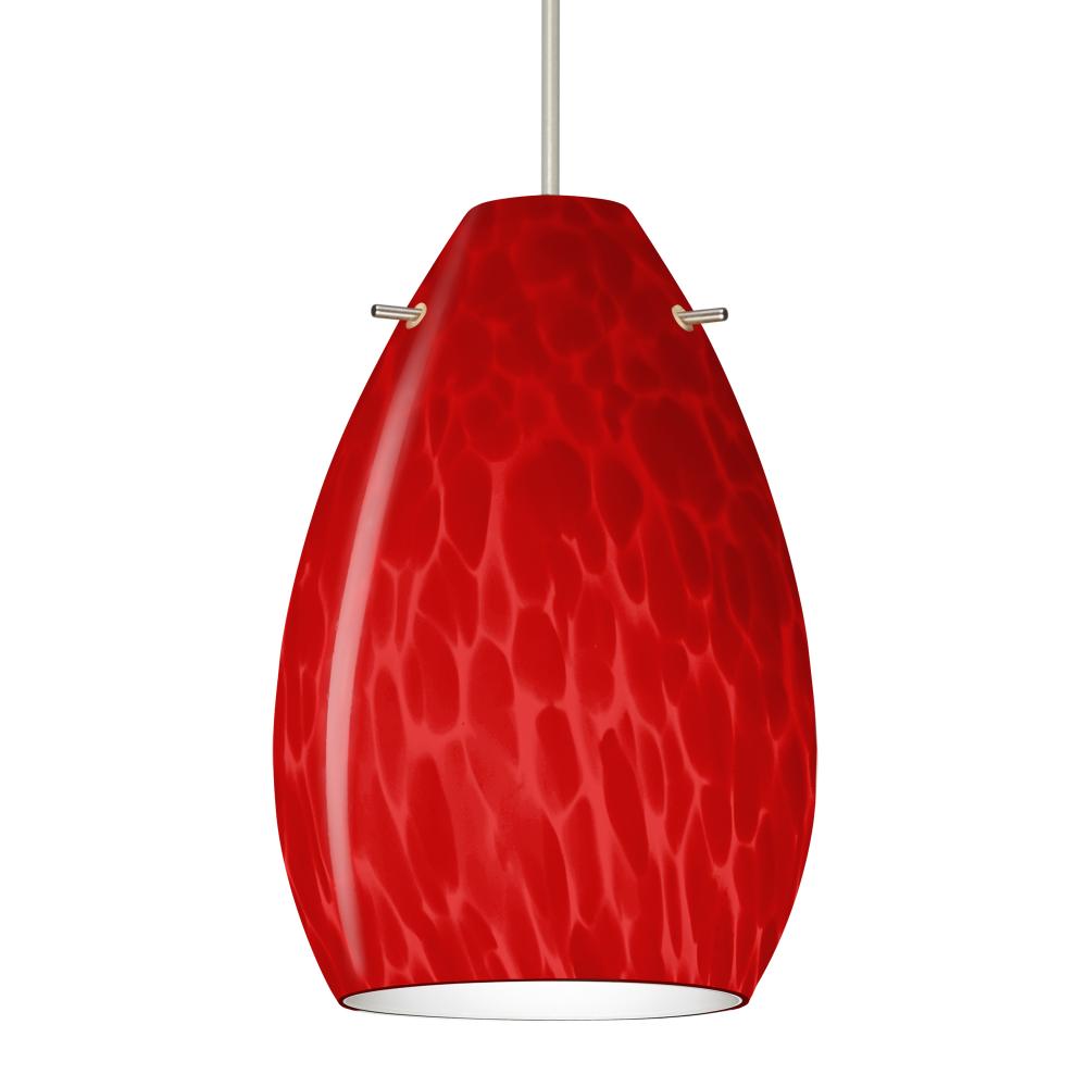 Besa, Pera 6 Cord Pendant, Red Cloud, Satin Nickel Finish, 1x5W LED