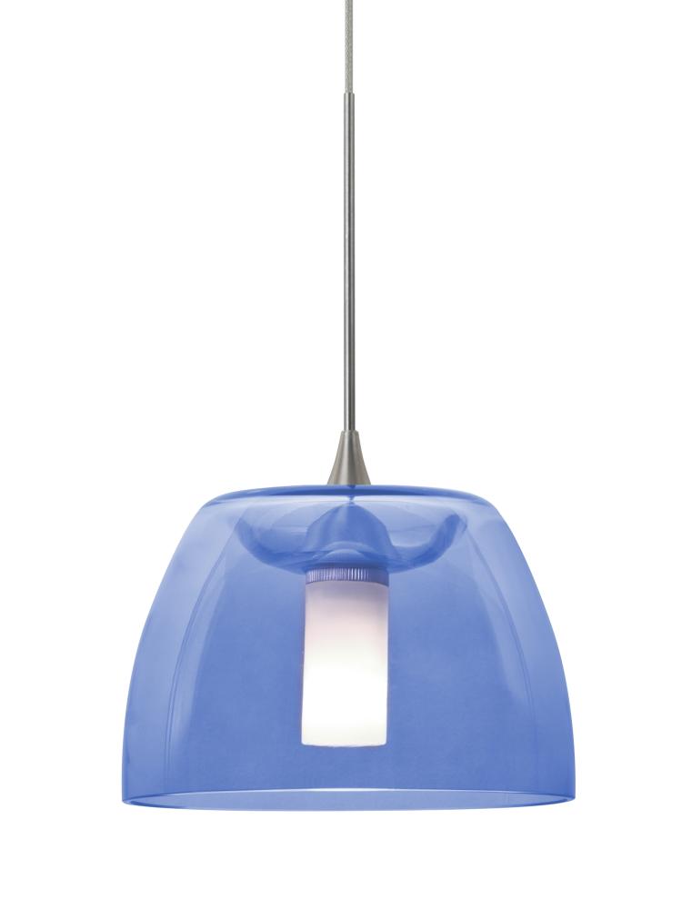 Besa Spur Cord Pendant, Blue, Satin Nickel Finish, 1x3W LED