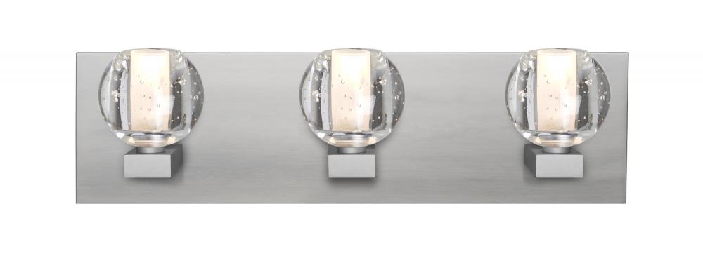 Besa, Boca Vanity, Clear Bubble, Satin Nickel Finish, 3x40W Halogen