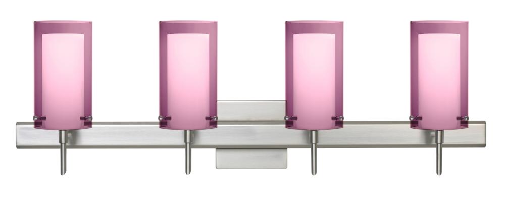 Besa Pahu 4 Wall With SQ Canopy 4SW Transparent Amethyst/Opal Satin Nickel 4x40W G9