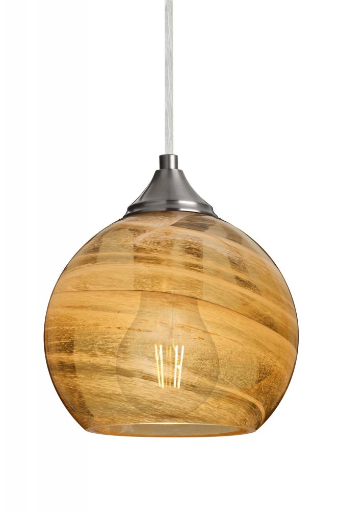 Besa, Jilly Cord Pendant For Multiport Canopy, Vapor Amber, Satin Nickel Finish, 1x5W