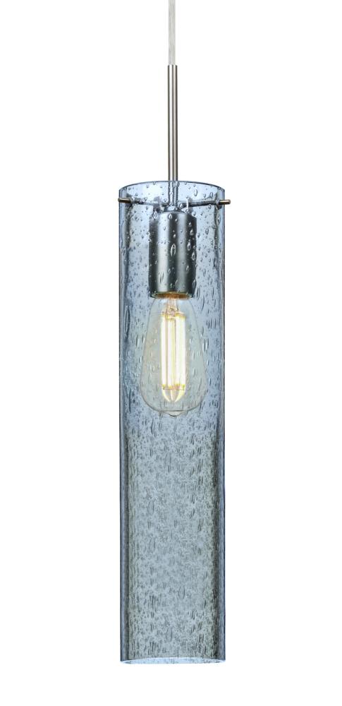 Besa, Juni 16 Pendant For Multiport Canopy, Blue Bubble, Satin Nickel, 1x4W LED Filam