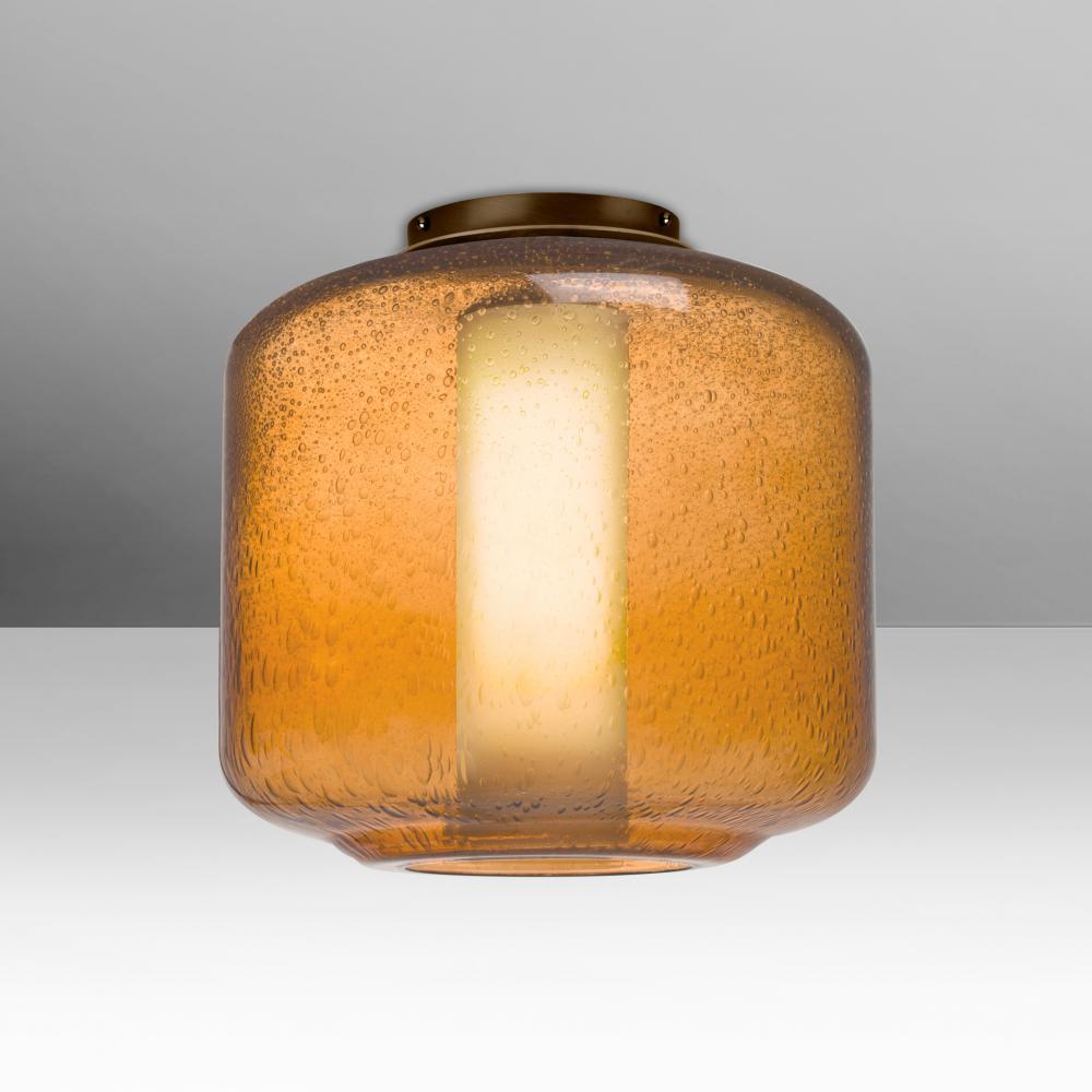 Besa Niles 10 Ceiling, Amber Bubble/Opal, Bronze Finish, 1x5W LED