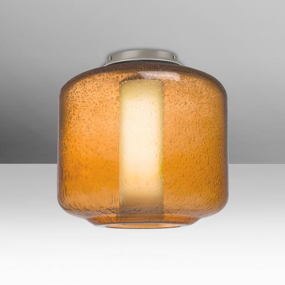 Besa Niles 10 Ceiling, Amber Bubble/Opal, Satin Nickel Finish, 1x5W LED