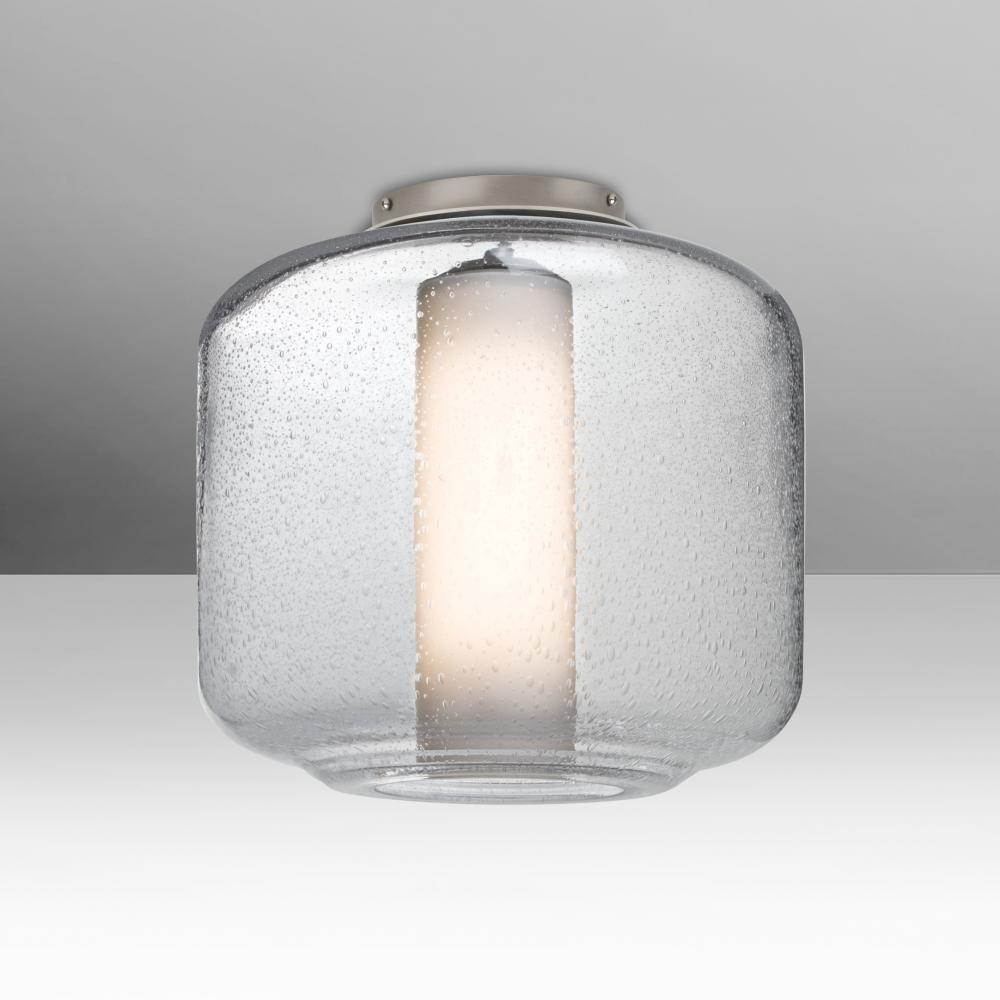 Besa Niles 10 Ceiling, Clear Bubble/Opal, Satin Nickel Finish, 1x5W LED