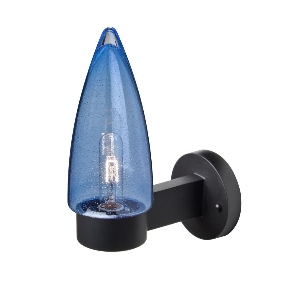 Sulu Outdoor Sconce, Blue Bubble, Black Finish, 1x60W Medium Base