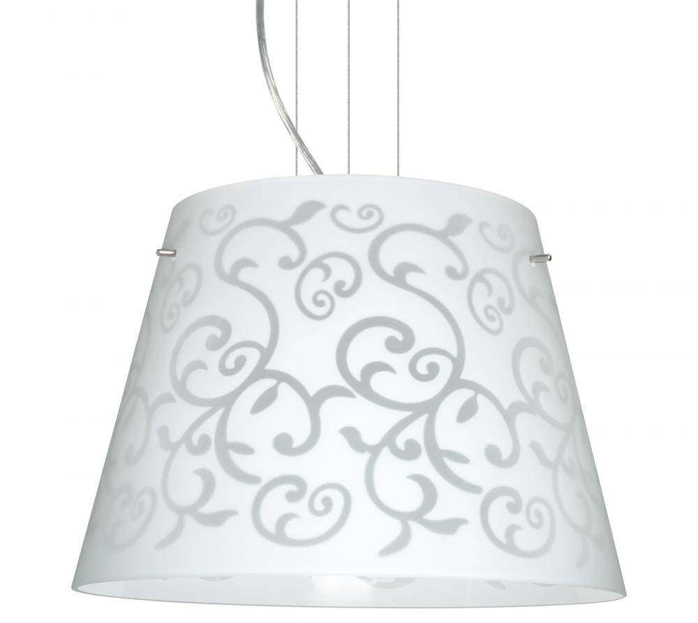 Besa Amelia 18 LED Pendant 1KV White Damask Satin Nickel 3x11W LED