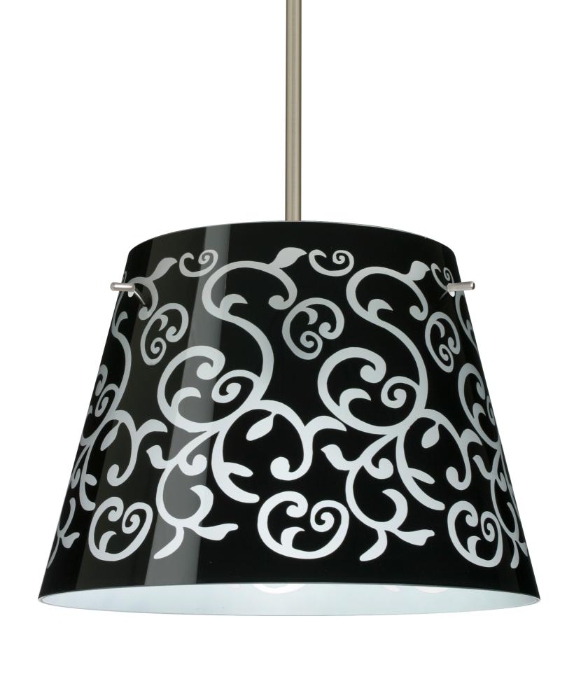 Besa Stem Pendant Amelia 15 Satin Nickel Black Damask 3x100W A19