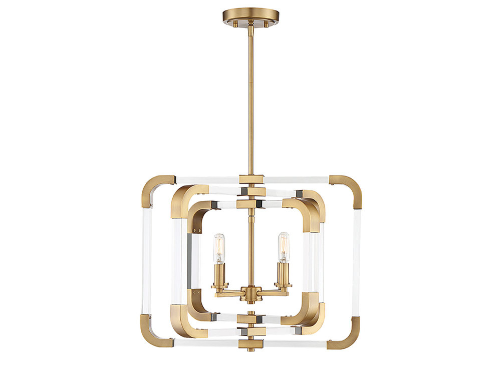 Rotterdam 4-Light Convertible Semi-Flush or Pendant in Warm Brass