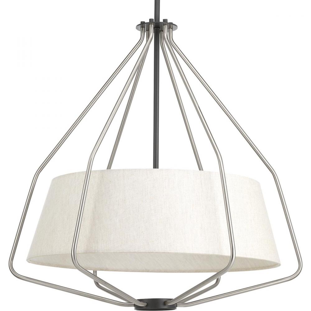 Hangar Collection Three-Light Brushed Nickel Mid-Century Pendant Light