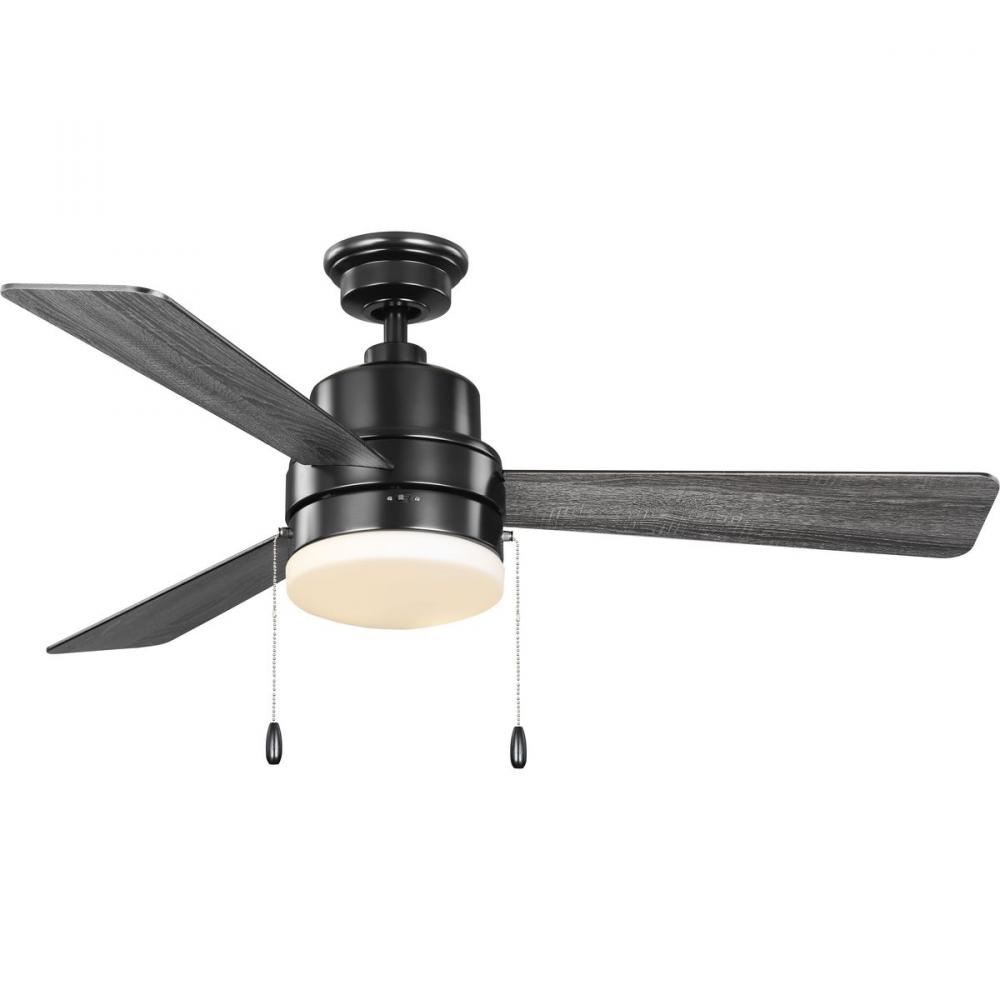 Trevina V 52&#34; 3-Blade Indoor Matte Black Modern Ceiling Fan with Light Kit and White Opal Shade